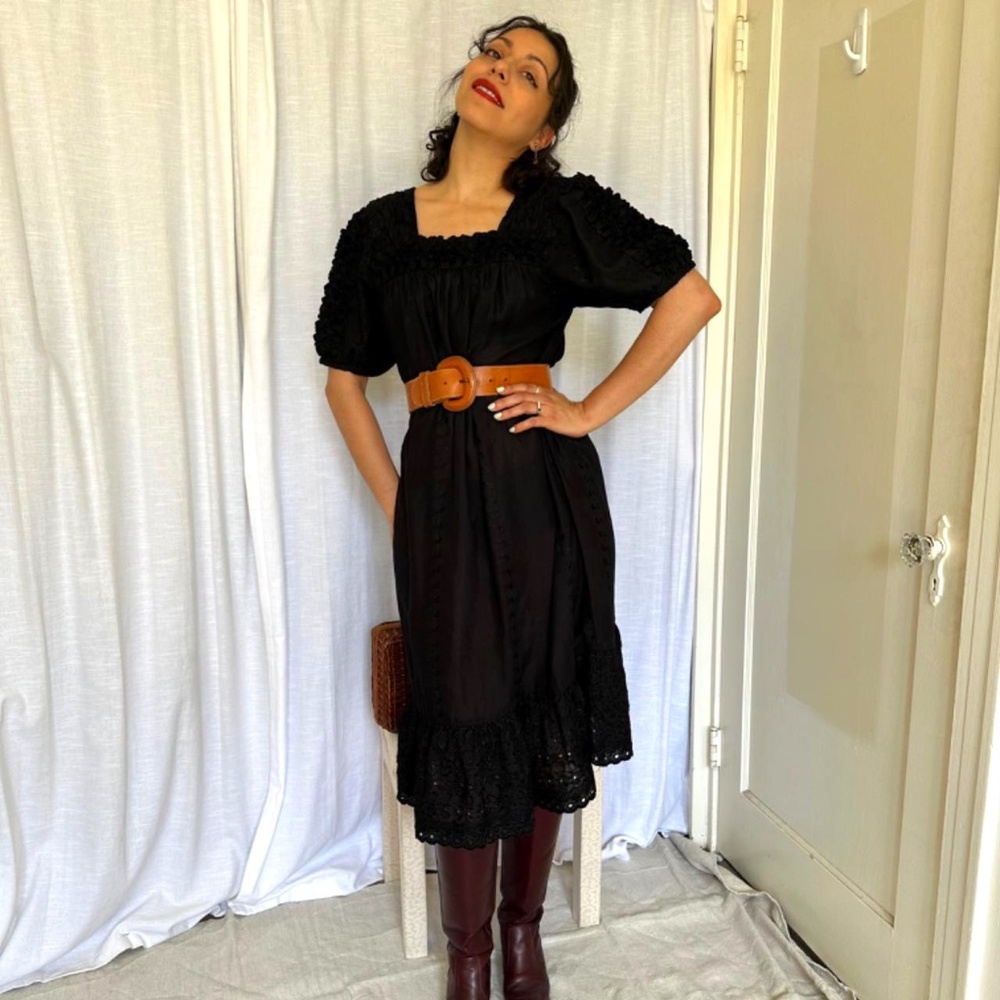 Vintage Black Eyelet Sheer Dress